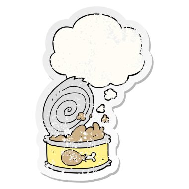 karikatür konserve gıda ve sıkıntılı yıpranmış stic olarak kabarcık düşünce