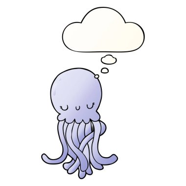 sevimli karikatür denizanası ve pürüzsüz degrade sty düşünce kabarcık