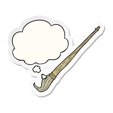 karikatür boya fırçası ve baskılı bir etiket olarak düşünce balonu