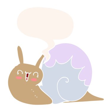 retro tarzında sevimli karikatür salyangoz ve konuşma balonu