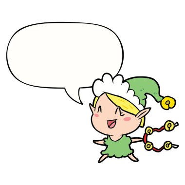 karikatür mutlu noel elf ve konuşma balonu