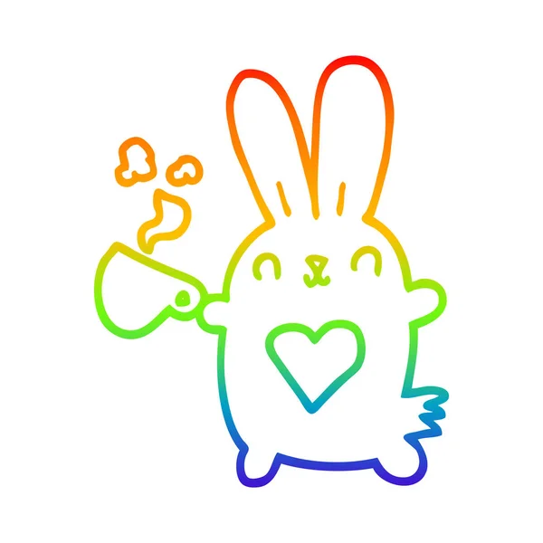 Regenboog gradiënt lijntekening cute cartoon konijn met liefde horen — Stockvector