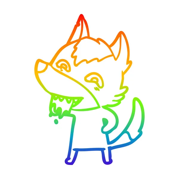 Rainbow gradient ligne dessin dessin animé loup affamé — Image vectorielle