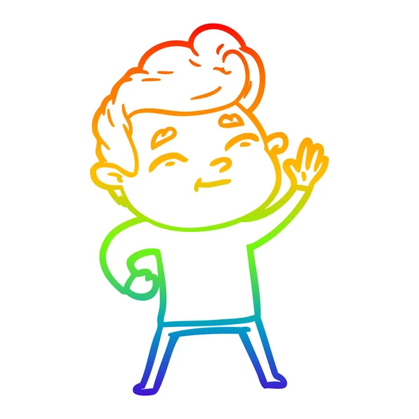 Regenboog gradiënt lijntekening gelukkig cartoon man — Stockvector