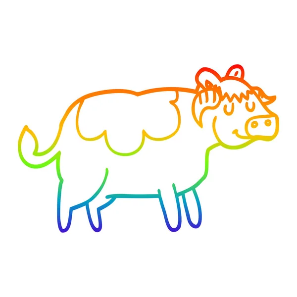 Regenbogen-Gradienten-Linie Zeichnung Karikatur Kuh — Stockvektor