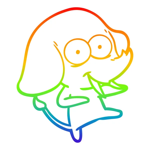 Linea gradiente arcobaleno disegno felice elefante cartone animato — Vettoriale Stock