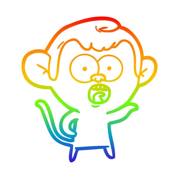 Regenboog gradiënt lijntekening cartoon geschokt Monkey — Stockvector