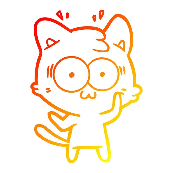 Warme Gradienten Linie Zeichnung Cartoon überrascht Katze — Stockvektor