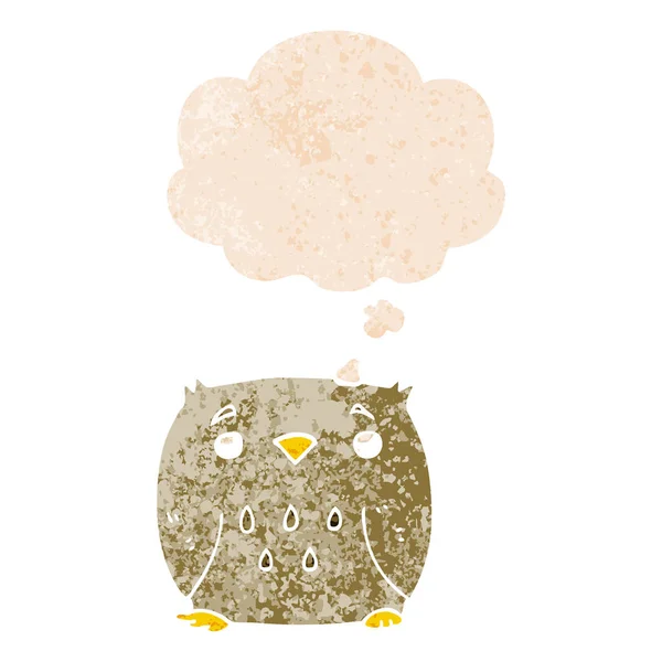 卡通猫头鹰和思想泡沫在复古纹理风格 — 图库矢量图片