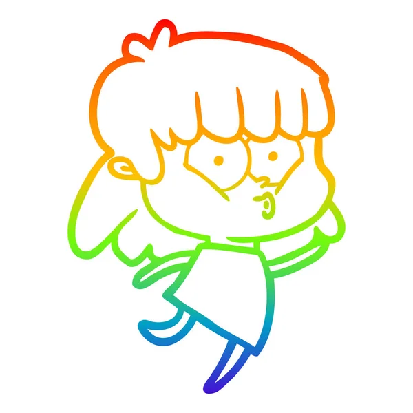 Arco iris gradiente línea dibujo dibujos animados silbido chica — Vector de stock