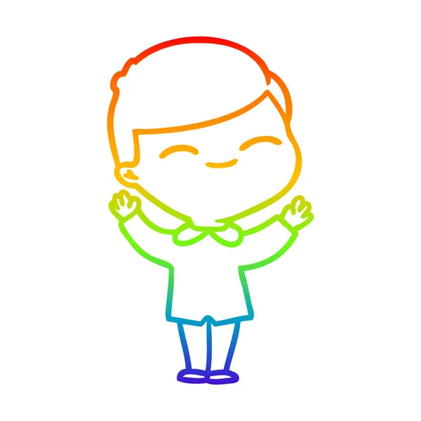 彩虹渐变线绘制卡通微笑男孩 — 图库矢量图片