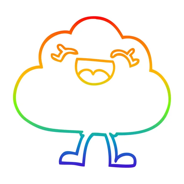 Rainbow gradient line drawing cartoon happy grey cloud — Stock Vector
