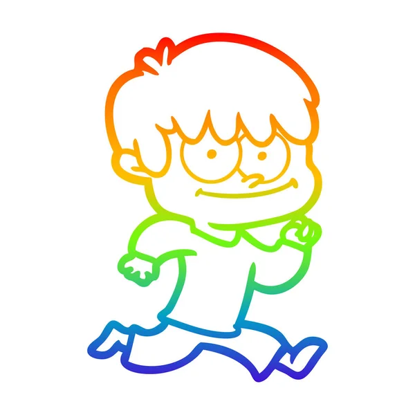 Rainbow gradient line drawing happy cartoon man — Stock Vector
