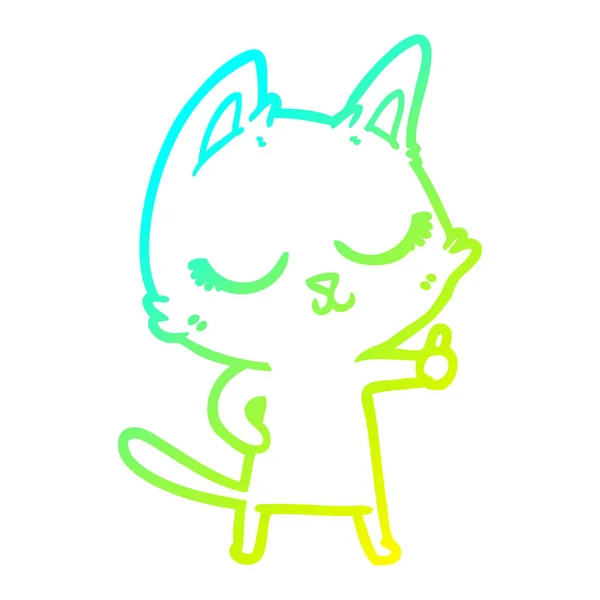 Línea de gradiente frío dibujo tranquilo dibujos animados gato — Vector de stock