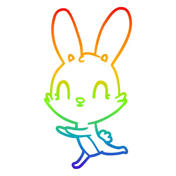 Rainbow gradient line drawing cute cartoon rabbit — Stock Vector