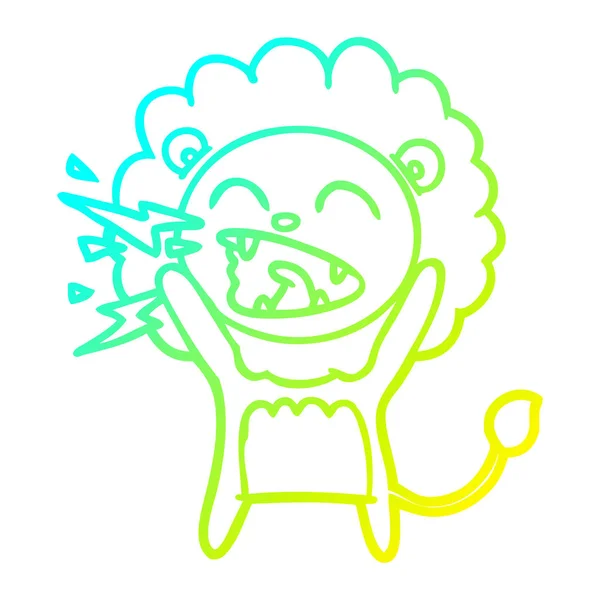Línea de gradiente frío dibujo dibujos animados rugiente león — Vector de stock