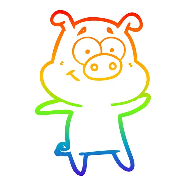 Rainbow gradient ligne dessin heureux dessin animé cochon — Image vectorielle