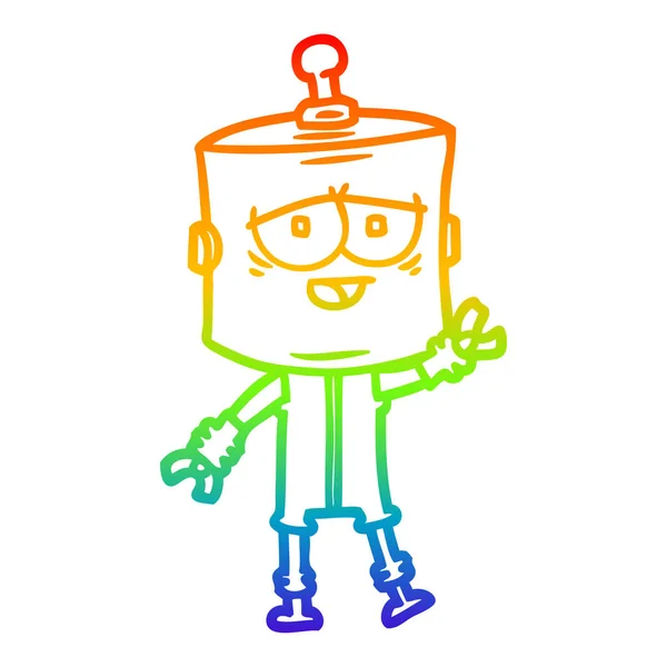 Rainbow gradient linje ritning tecknad robot — Stock vektor
