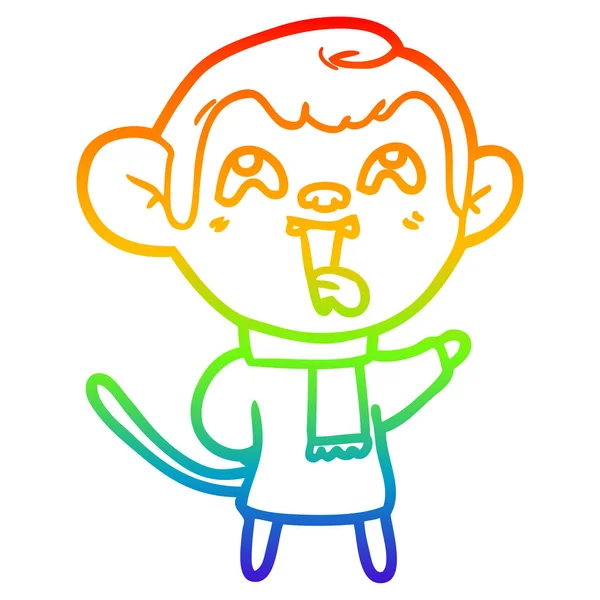 Arco-íris linha gradiente desenho louco desenho animado macaco usando cachecol —  Vetores de Stock