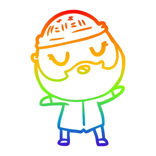 Regenboog gradiënt lijntekening cartoon man met baard — Stockvector