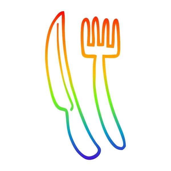 Arco-íris linha gradiente desenho cartoon faca e garfo — Vetor de Stock