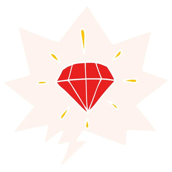 Diamant de tatouage de dessin animé et bulle de parole dans le style rétro — Image vectorielle