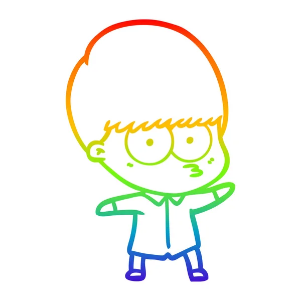 Rainbow gradient linje ritning nyfiken tecknad pojke — Stock vektor