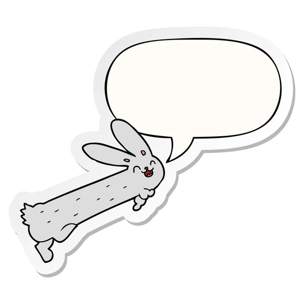 Funny cartoon rabbit and speech bubble sticker — Stock Vector