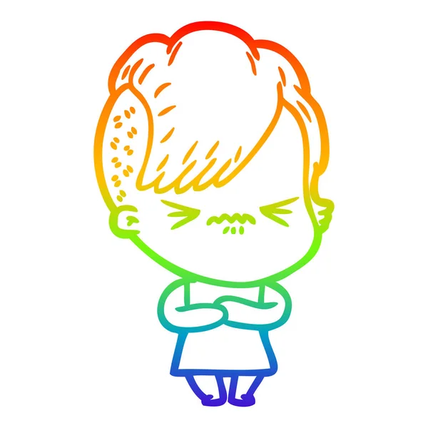 Arco-íris linha gradiente desenho desenho animado irritado hipster menina —  Vetores de Stock