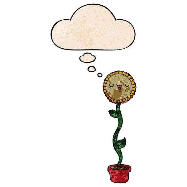 Kreslená slunečnice a myšlenková bublina v grungeové struktuře s — Stockový vektor