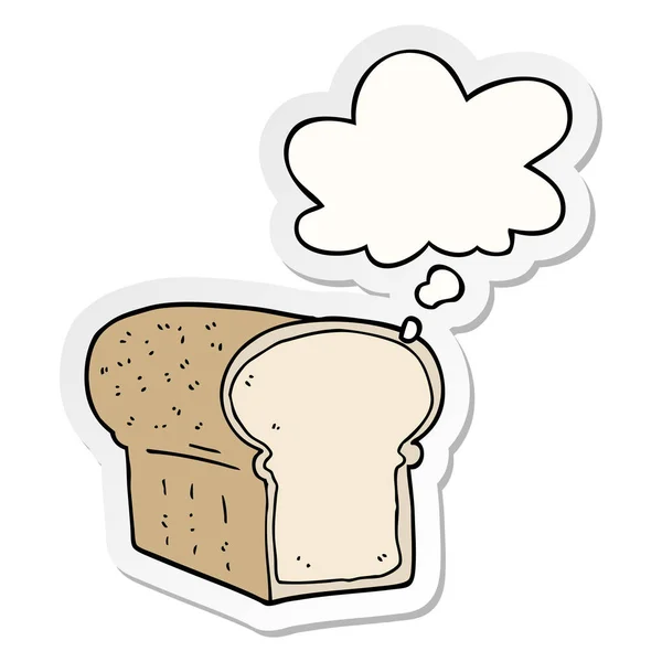 Cartoon loaf of bread and thought bubble as a printed sticker — Stock Vector