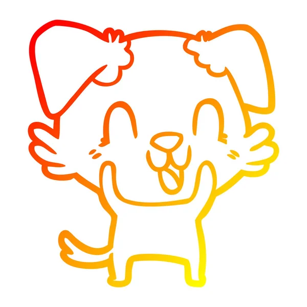 Warme kleurovergang lijntekening lachende cartoon hond — Stockvector