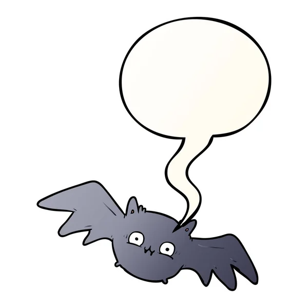 Cartoon-Vampir-Halloween-Fledermaus und Sprechblase im glatten Gradie — Stockvektor