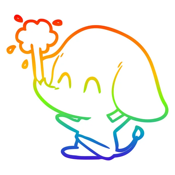 かわいい漫画の象の噴出ワットを描く虹のグラデーションライン — ストックベクタ