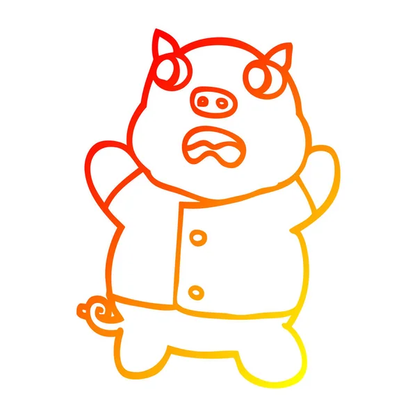 暖かいグラデーションライン描画漫画面白い豚 — ストックベクタ