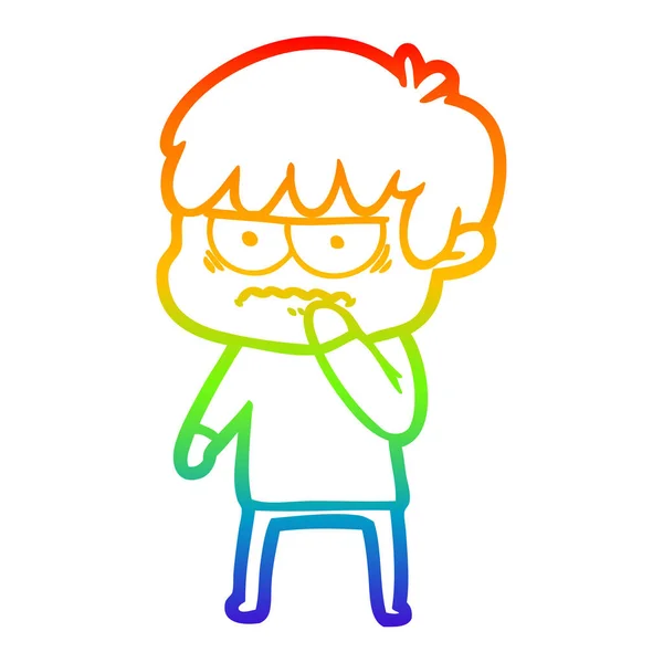 Arco-íris linha gradiente desenho irritado cartoon menino — Vetor de Stock