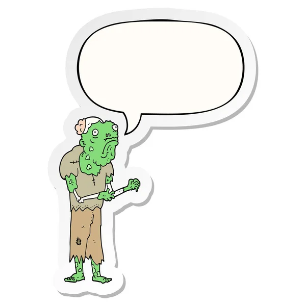 Karikatür zombi ve konuşma kabarcık etiket — Stok Vektör