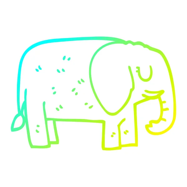 Cold gradient line drawing cartoon elephant standing still — Stock Vector