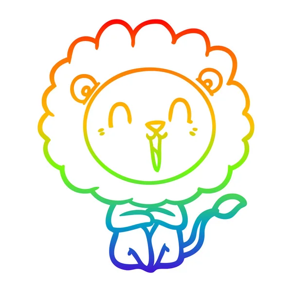 Regenboog gradiënt lijntekening lachende Leeuw cartoon — Stockvector