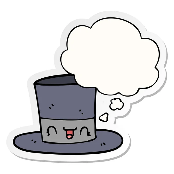 Cartoon Top Hat och tankebubbla som en tryckt klistermärke — Stock vektor