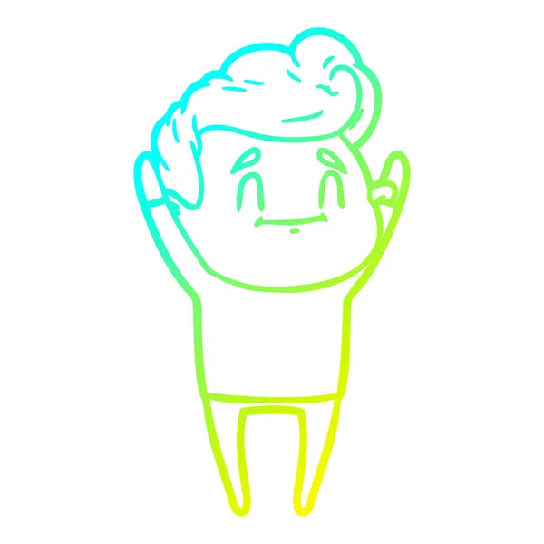 Línea de gradiente frío dibujo feliz hombre de dibujos animados — Vector de stock