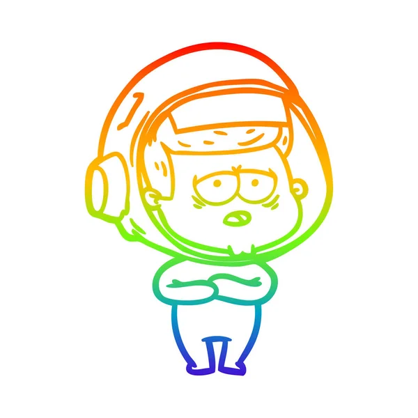 Regenboog gradiënt lijntekening cartoon moe astronaut — Stockvector