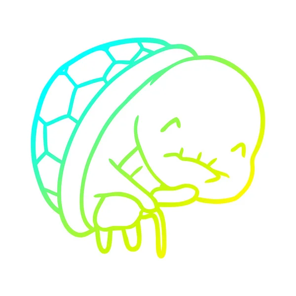 Línea de gradiente frío dibujo lindo tortuga vieja con bastón — Vector de stock