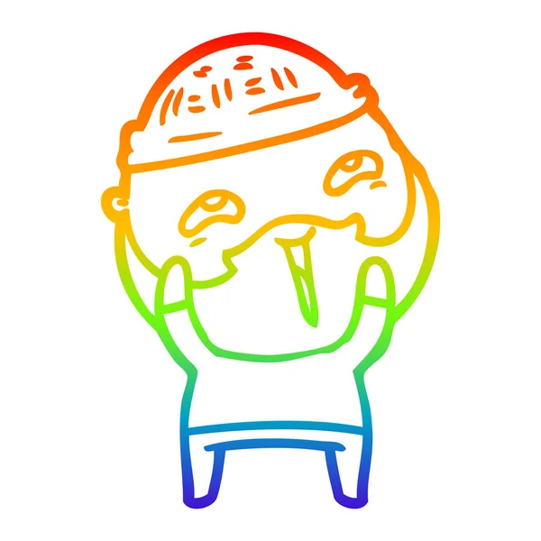 Rainbow gradien line drawing cartoon happy bearded man - Stok Vektor
