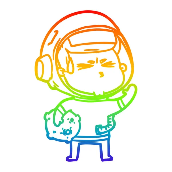 Regenboog gradiënt lijntekening cartoon benadrukt astronaut — Stockvector