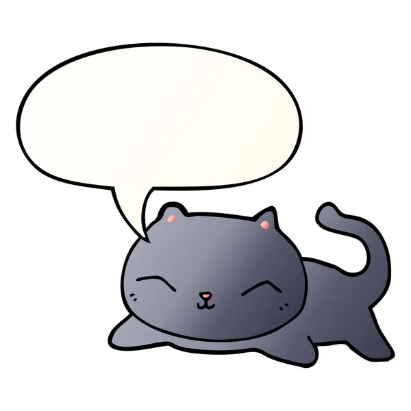 Desenho animado gato e fala bolha em estilo gradiente suave — Vetor de Stock