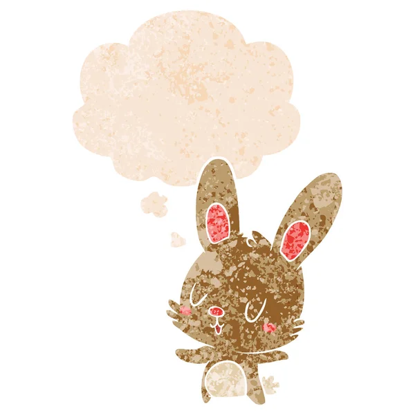 Милий мультяшний кролик і мильна бульбашка в ретро текстурованому стилі — стоковий вектор