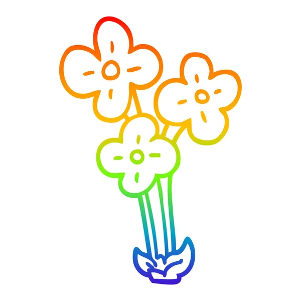 Linha gradiente arco-íris desenho banda desenhada de flores — Vetor de Stock