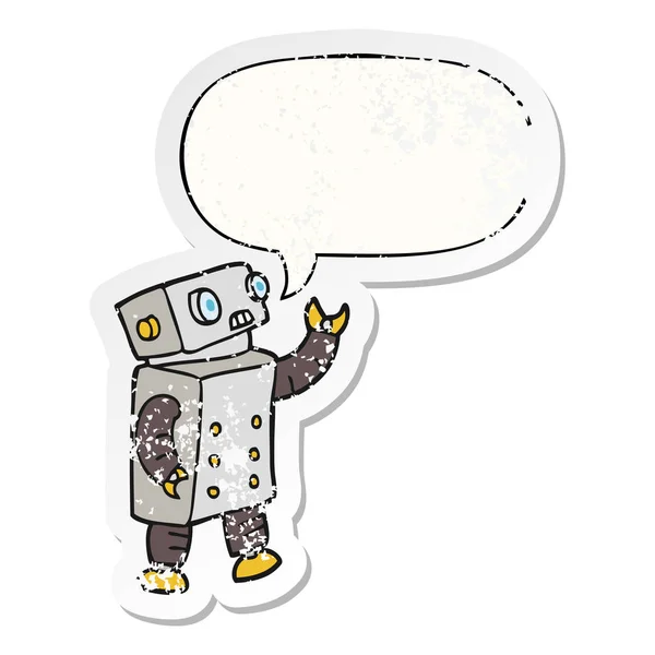 Καρτούν ρομπότ και ομιλία φούσκα ενοχλημένο αυτοκόλλητο — Διανυσματικό Αρχείο