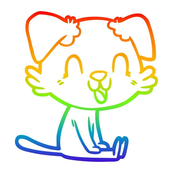 Arco iris gradiente línea dibujo risueño dibujos animados perro — Vector de stock